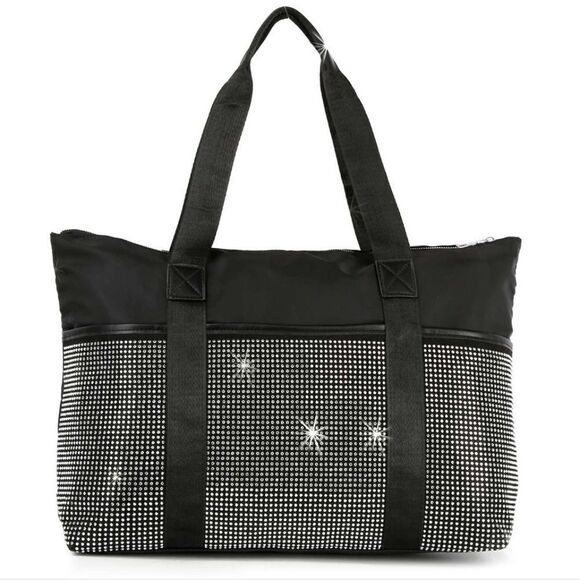 Gorgeous Black Oversized Tote Bling Bag Studded Weekender Activewear - Picture 3 of 8